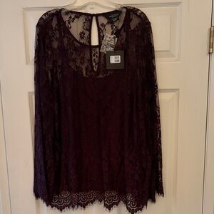 Sz 2X Lace Overlay Top in Deep plum Purple